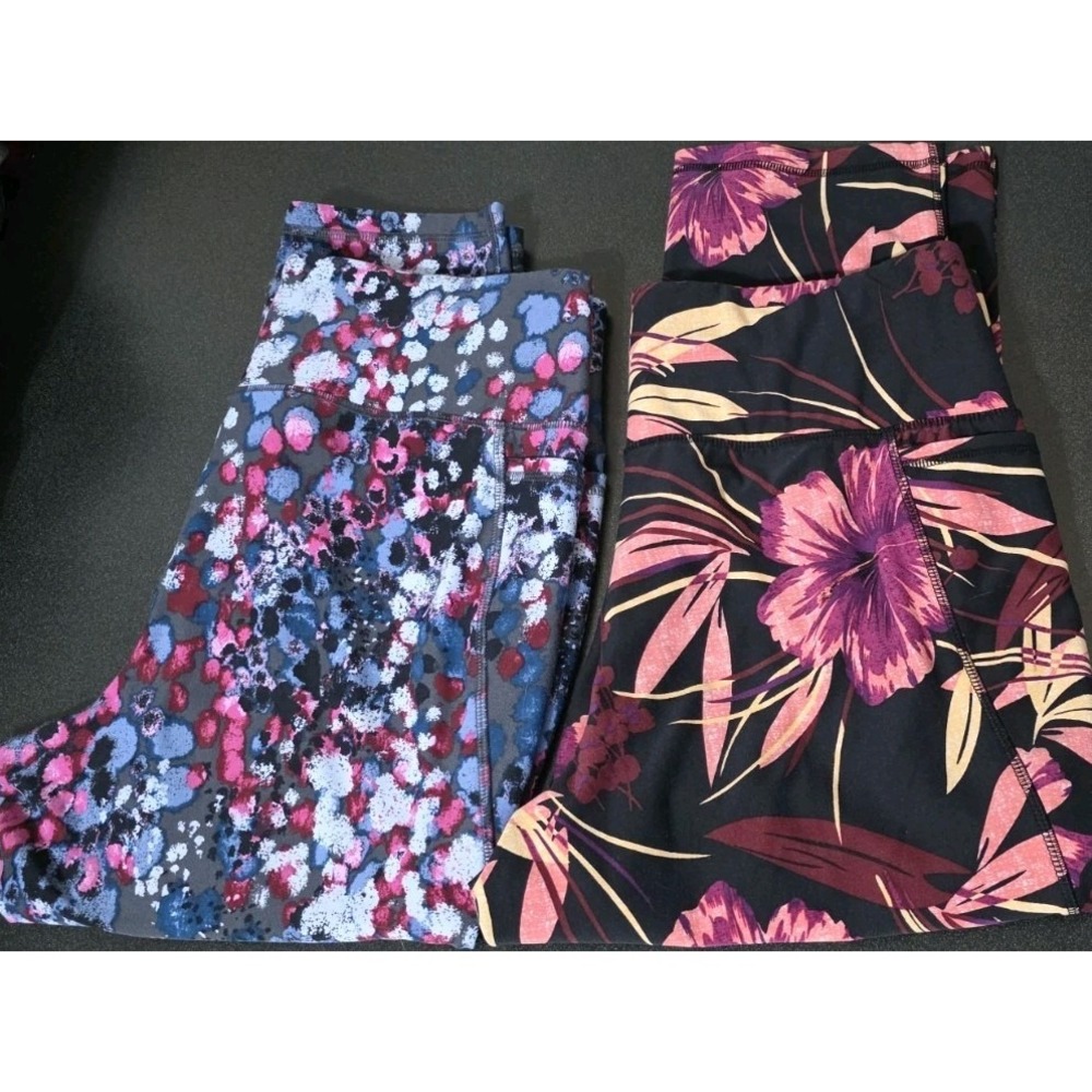 2pc Lane Bryant Livi Active Leggings Pockets 14/16 Gym Crop Floral Print EUC
